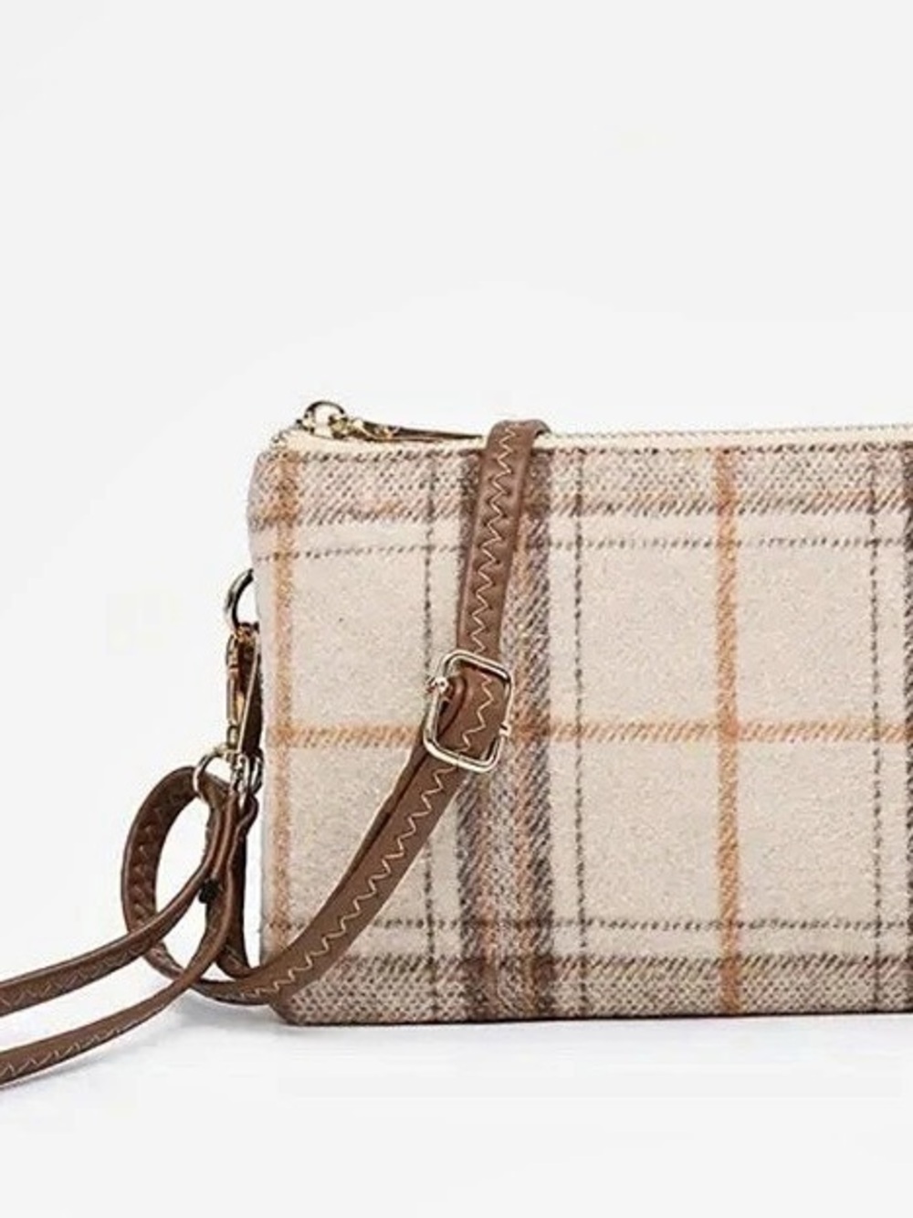 Jen & Co. Plaid Wristlet Crossbody Bag – Neutral